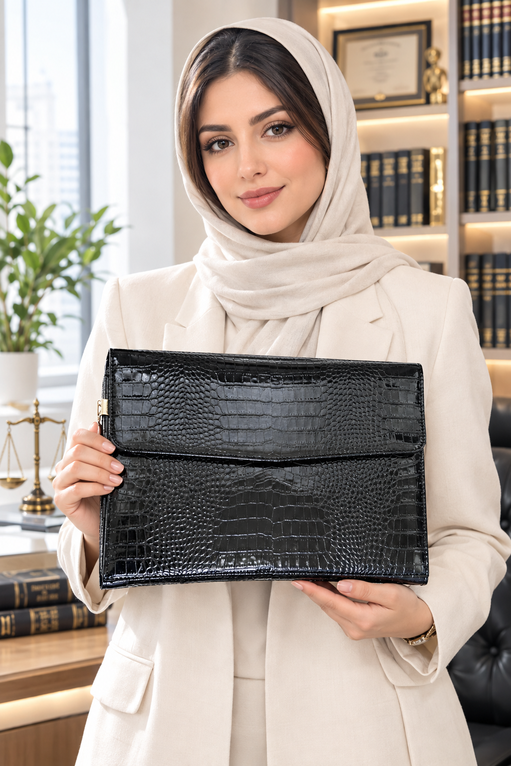 ورنی *کیف وکالتی( فولدر )چرم طبیعی اداری کلاسوری طرح روکو مشکی ورنی