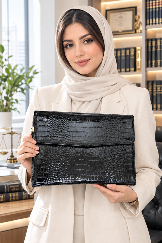 ورنی *کیف وکالتی( فولدر )چرم طبیعی اداری کلاسوری طرح روکو مشکی ورنی